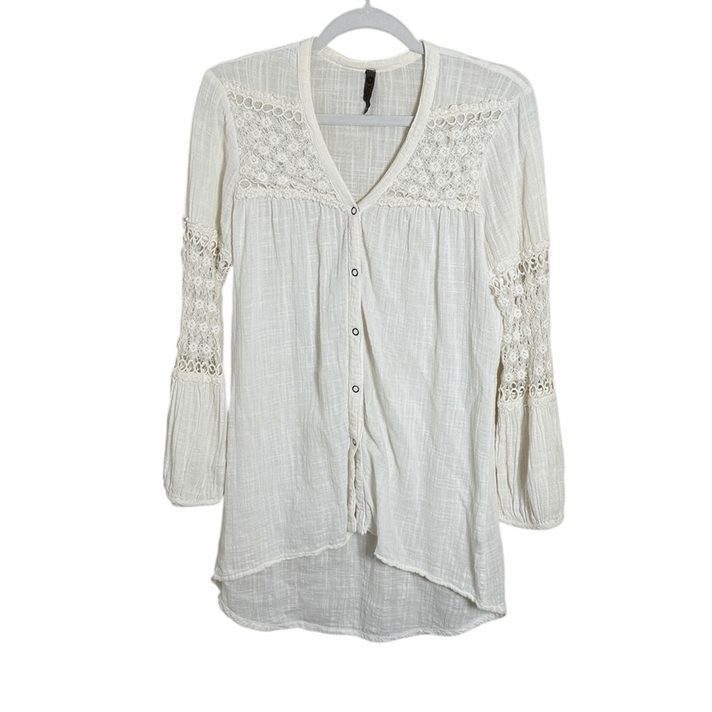XCVI White Crochet Boho Button Up Blouse Size XS Western Festival Hippie
